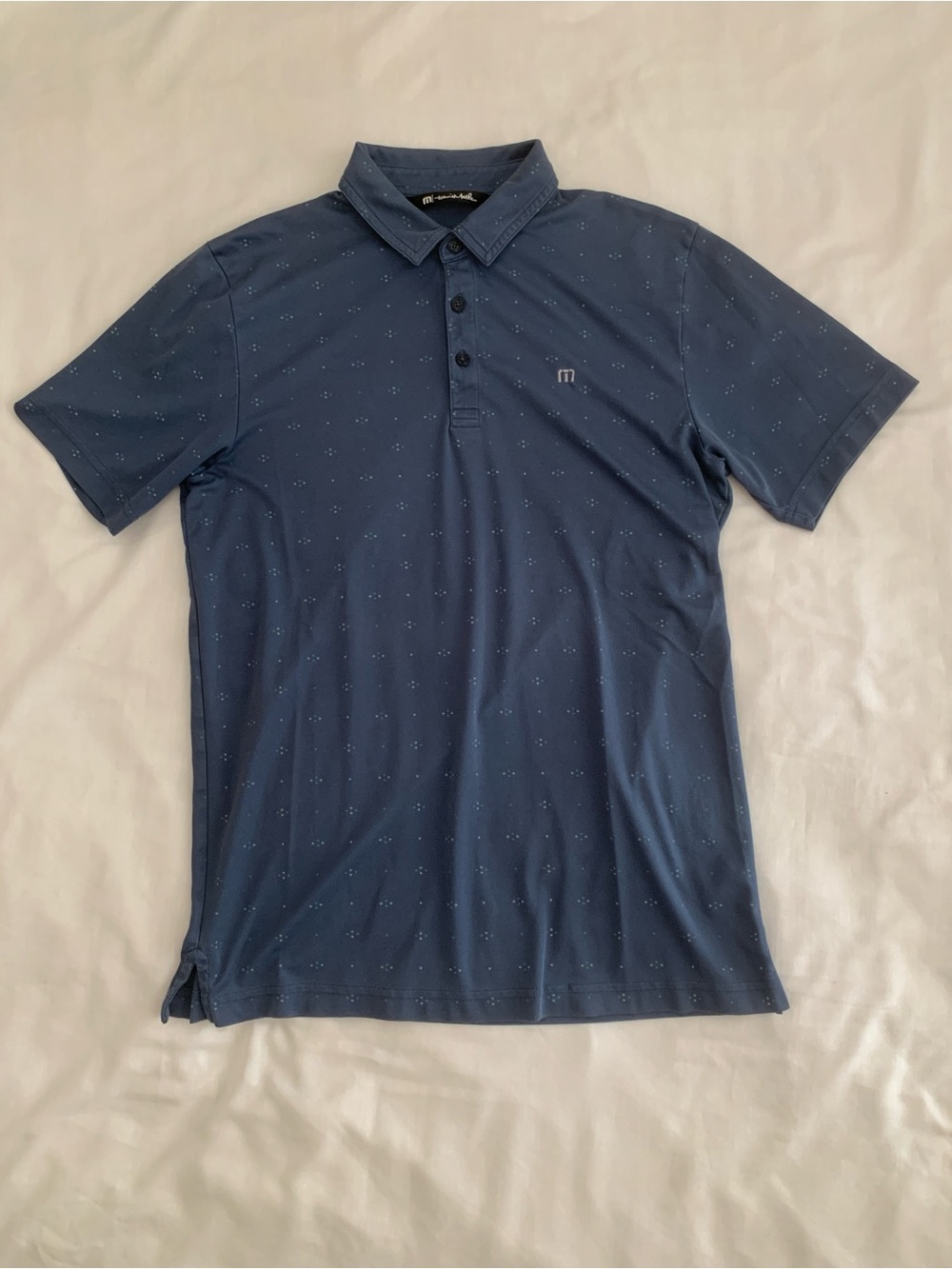 TravisMathew Performance Jersey Wave Polo Shirt Medium M Blue EUC